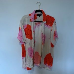 No Boundaries Short Sleeve Strawberry Button Down Shirt
